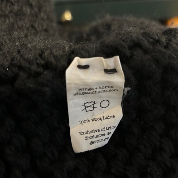 Wings + Horns Peruvian Black Wool Handknit Cardigan/ Sweater XS-S - Picture 9 of 12